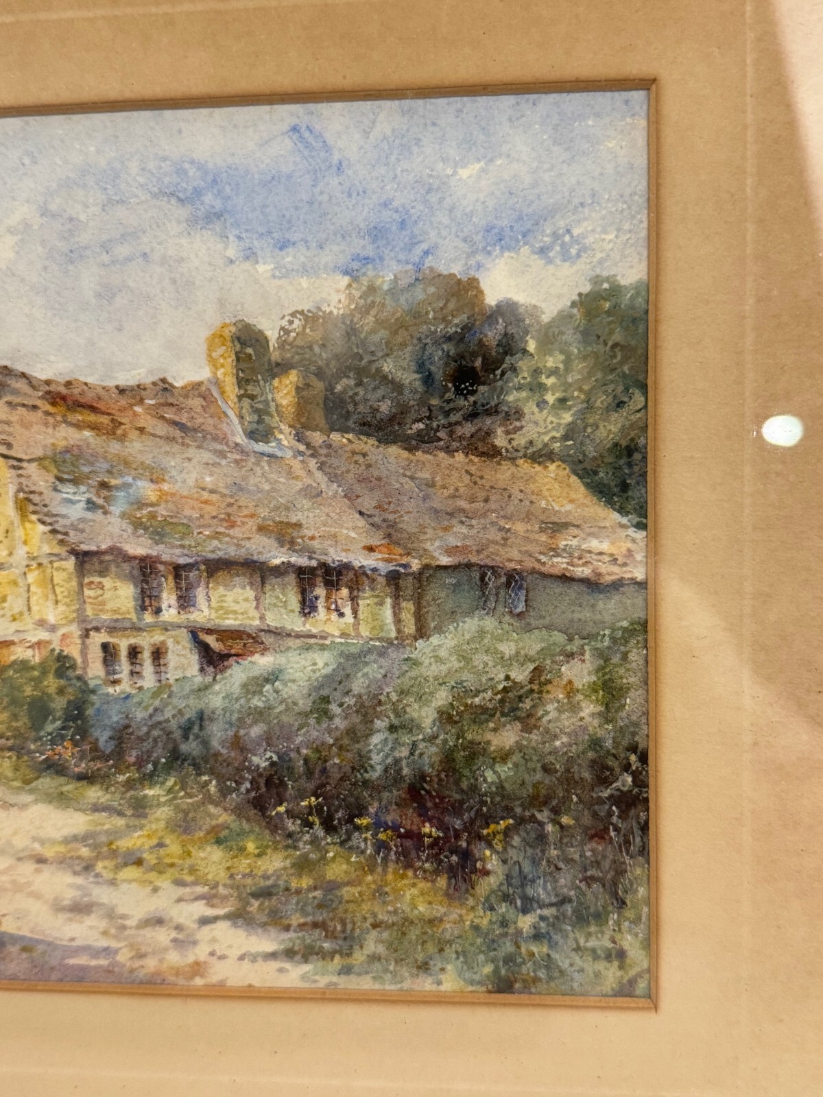 Antique Leyton Forbes Signed Watercolor Painting Woman Figure Building / Cottage