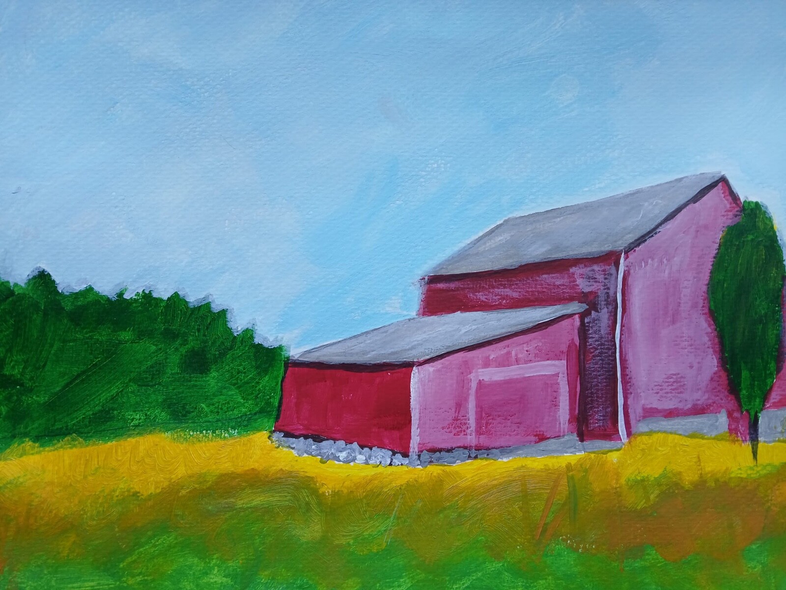 Impressionism Red Country Barn 11×14 Handmade Signed Colorful Art Painting