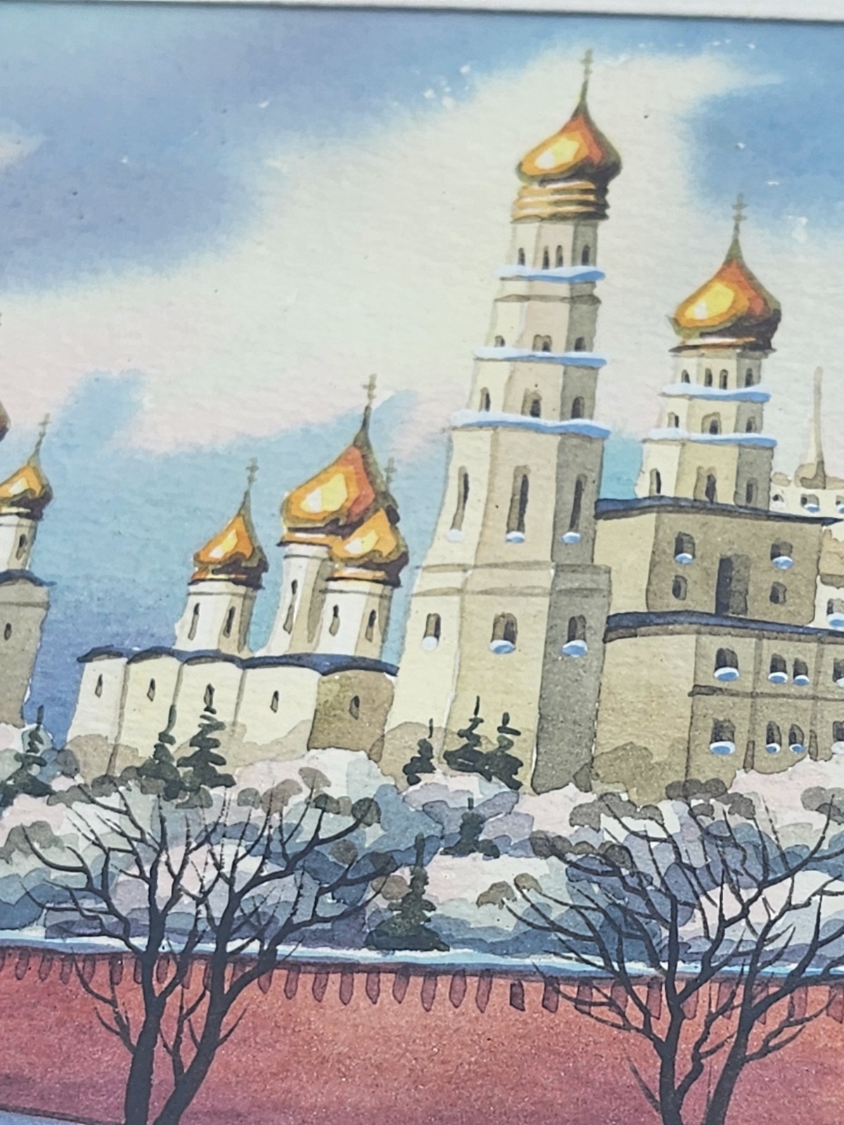 (3) RARE Kremlin/St. Basil’s Cathedral RUSSIA Watercolor ORIGINAL SIGNED Framed