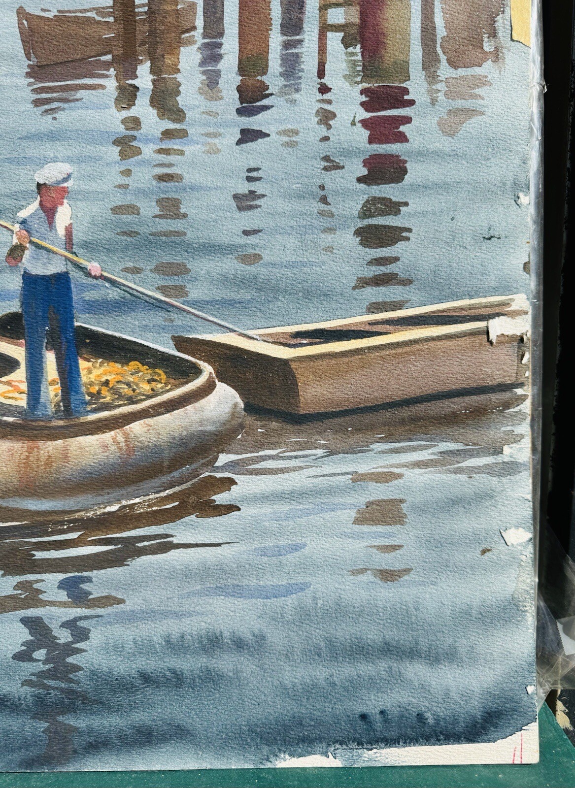 Vintage Post War Impressionist Harbor/Flower Watercolor Painting J Bohnenberger