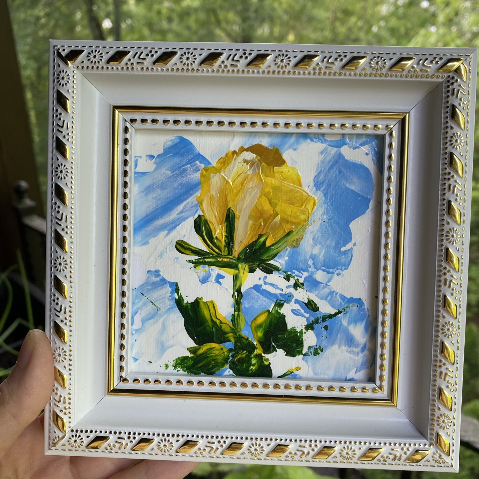 Yellow Rose,abstract Flower,Original Acrylic Painting On Canvas Panel,4/4 Framed