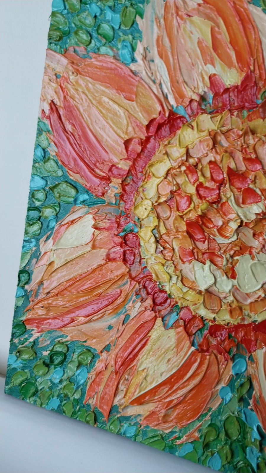 Framed Bright Sunflower Textured Flower Art 8×8” Impasto Oil Painting Original