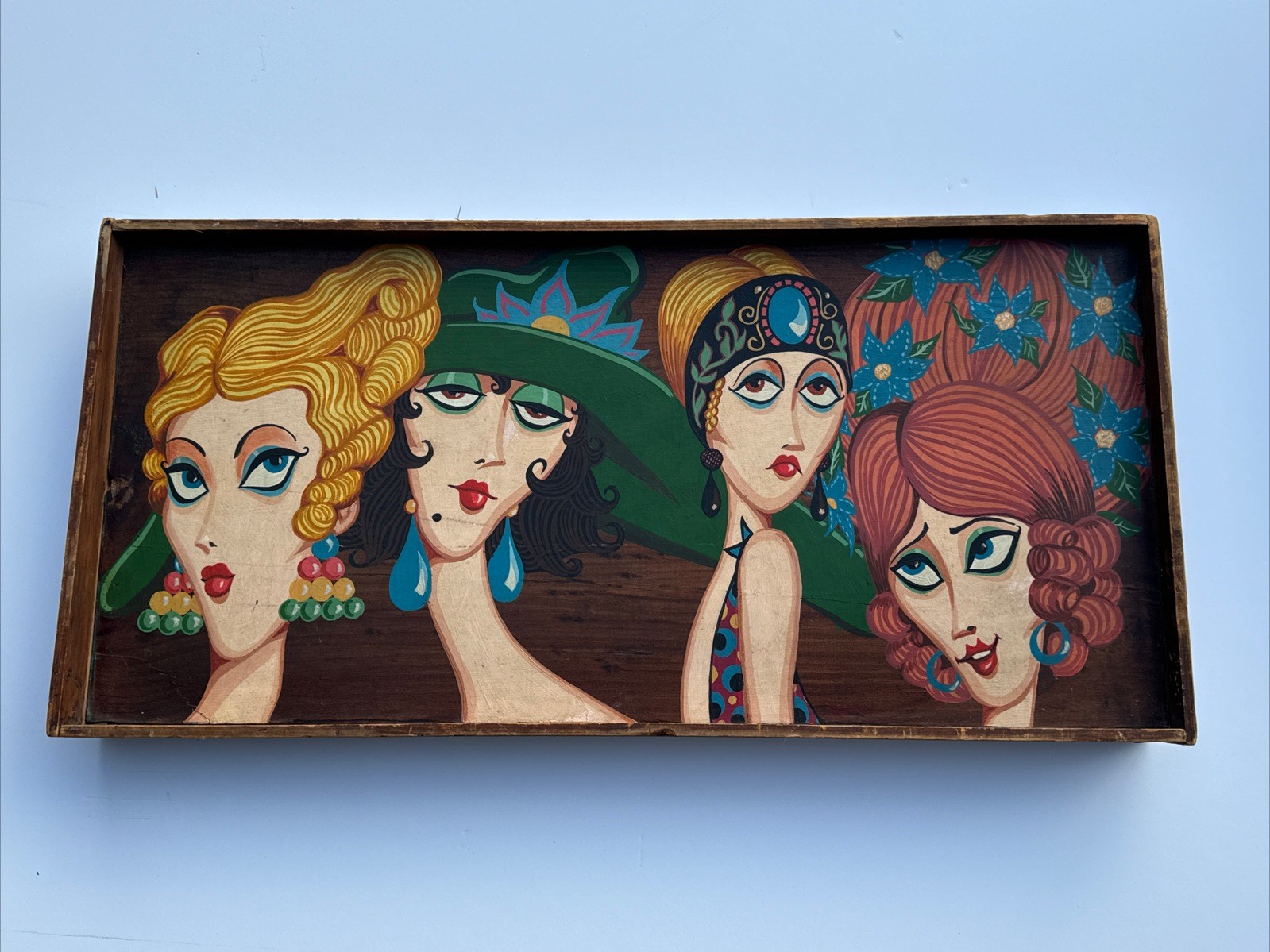 VINTAGE PORTRAIT PAINTING FASHION ART DECO FASHION MODERNIST SIGNED MYSTERY ART