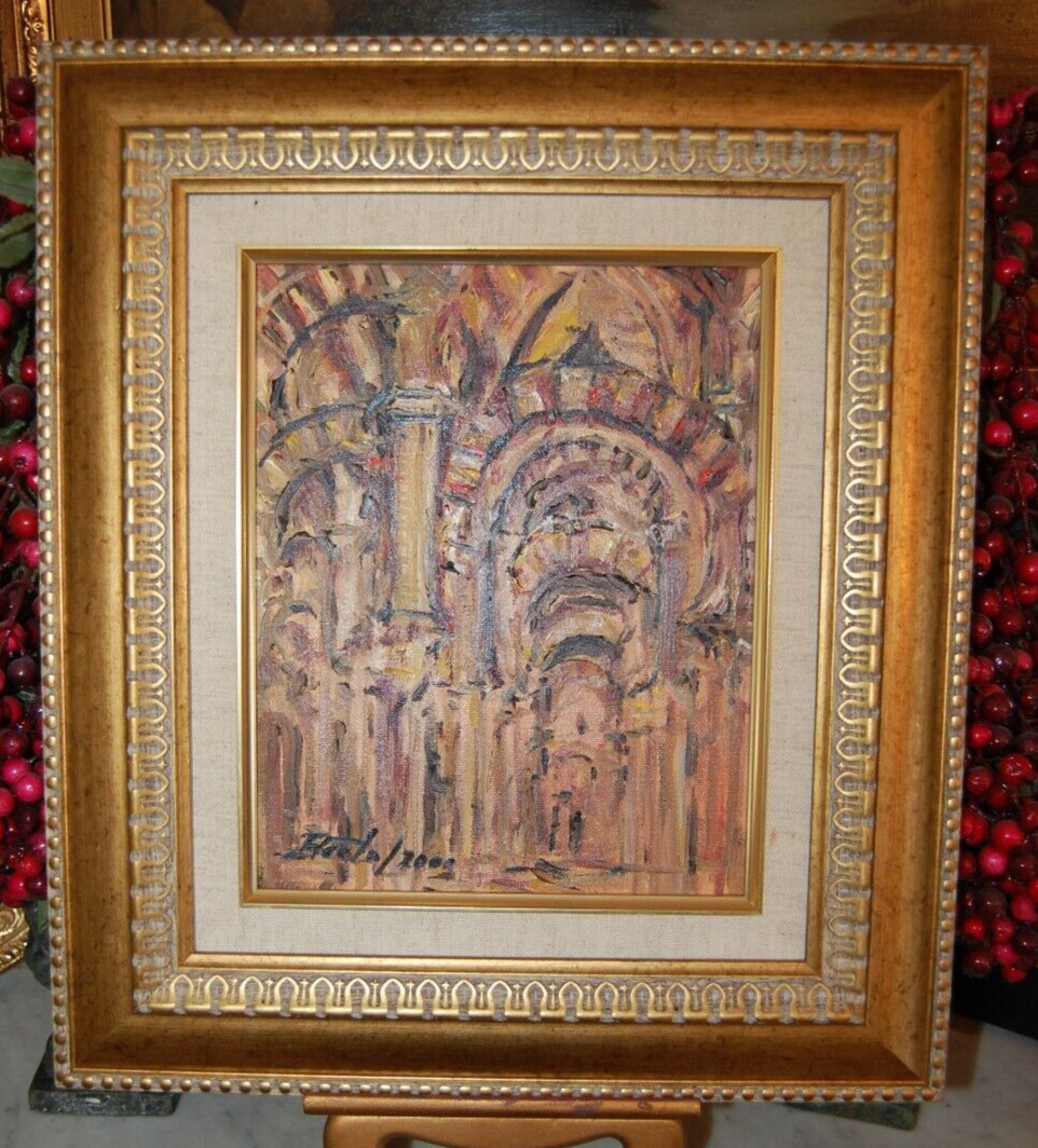 FRAMED ORIGINAL OIL ARCHES MEZQUITA DE CORDOBA, SPAIN VIEW I ARTIST: HECTO VIDAL