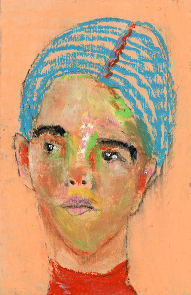 Woman Portrait Painting 4×6 Naive Original Affordable Expressive Teal Wall Art