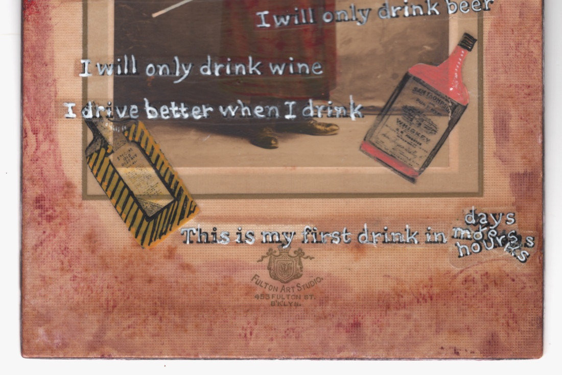 Alcoholic Man Life Script Vintage Outsider Art Mixed Media 6×9 Potocki