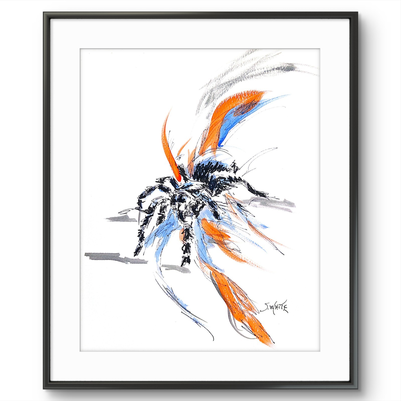 Tarantula Spider Painting Expressionist Orange Blue Acrylic 11×14 Paper SWhite