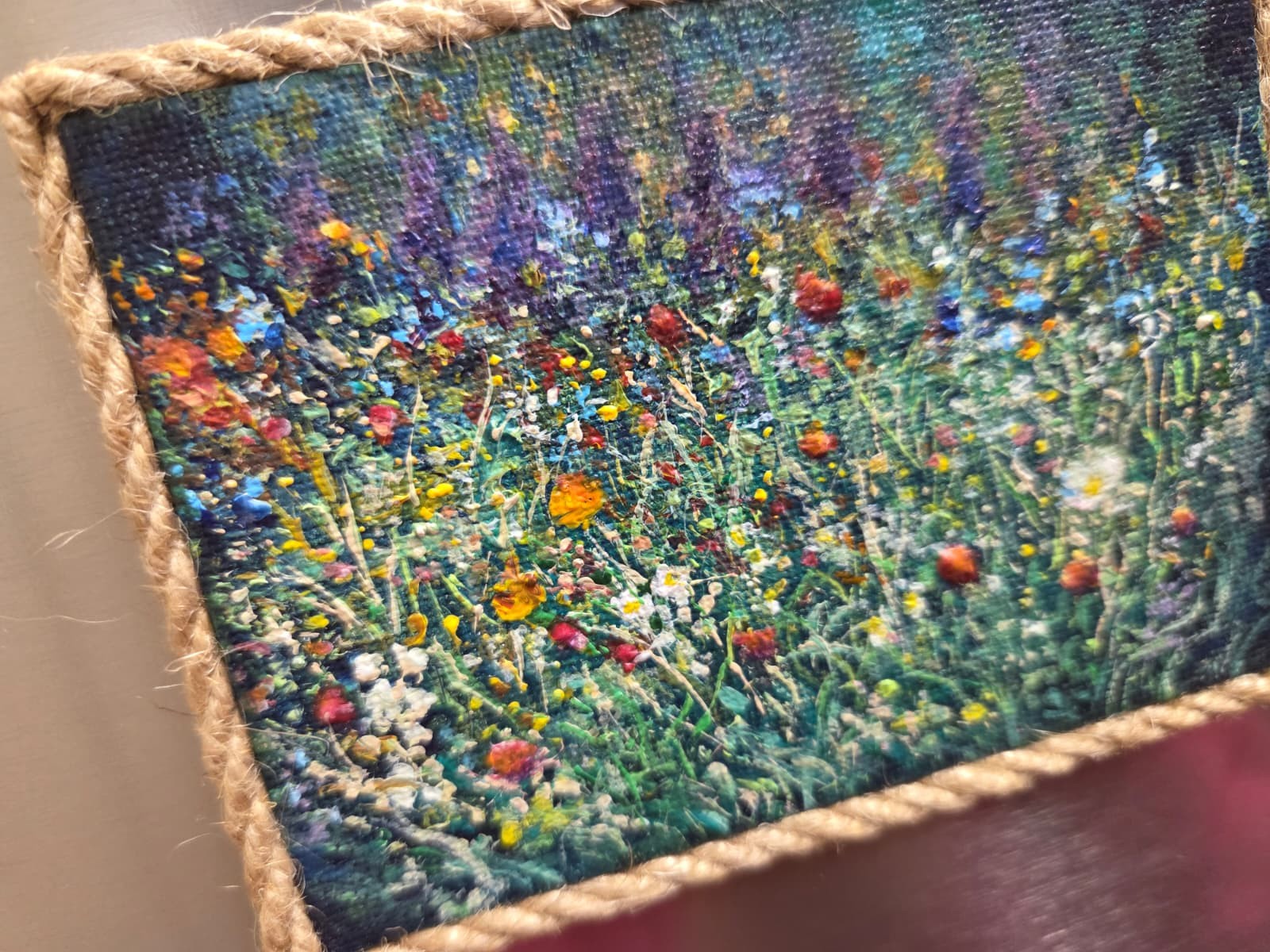 Original Wildflowers Meadow Mini Canvas Acrylic Fridge Magnet Painting 4.2×3 In