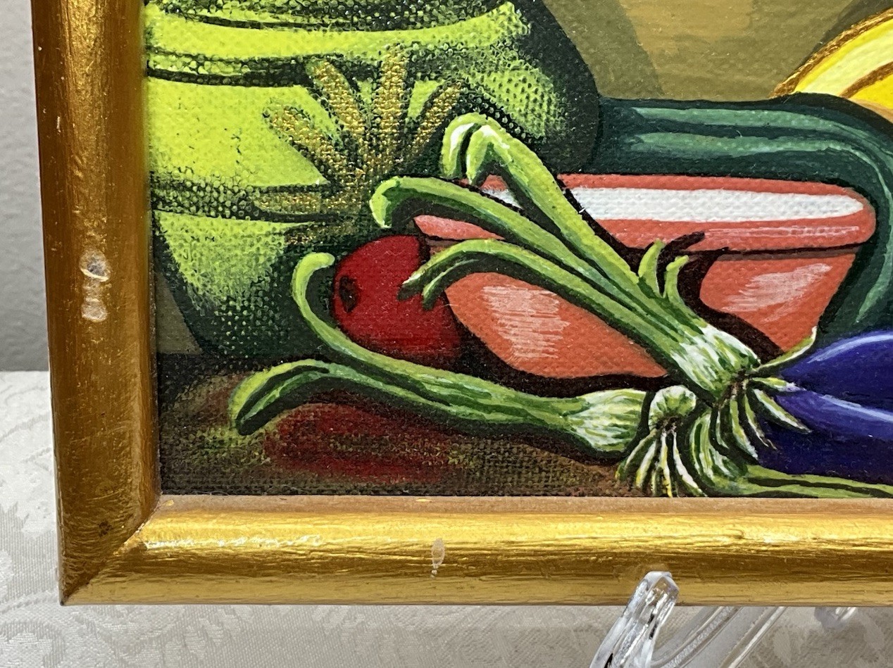 Signed MG Peace Haitian Folk Art FRUIT Acrylic on Board Painting 13” In Frame