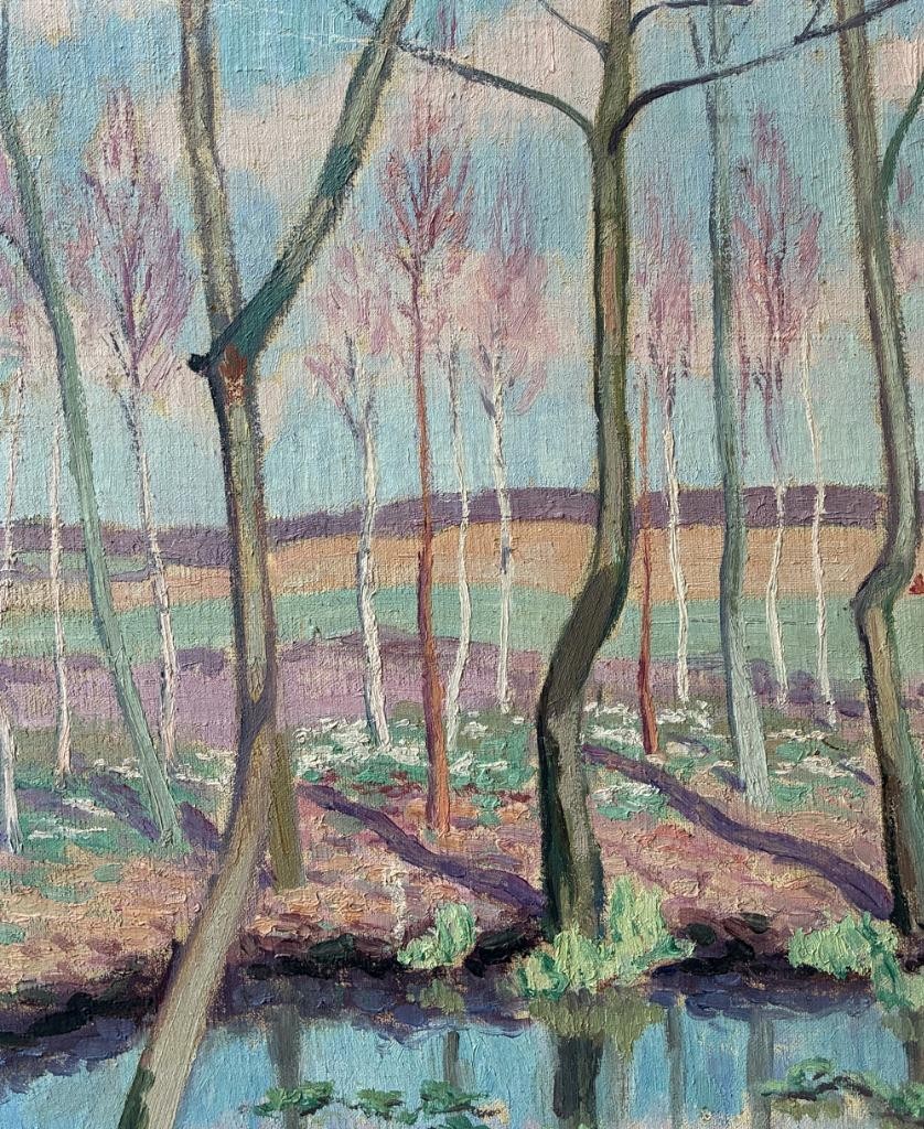 Gunnar Börjeson. Swedish Spring Woodland with Reflections. Dated 1919. COA