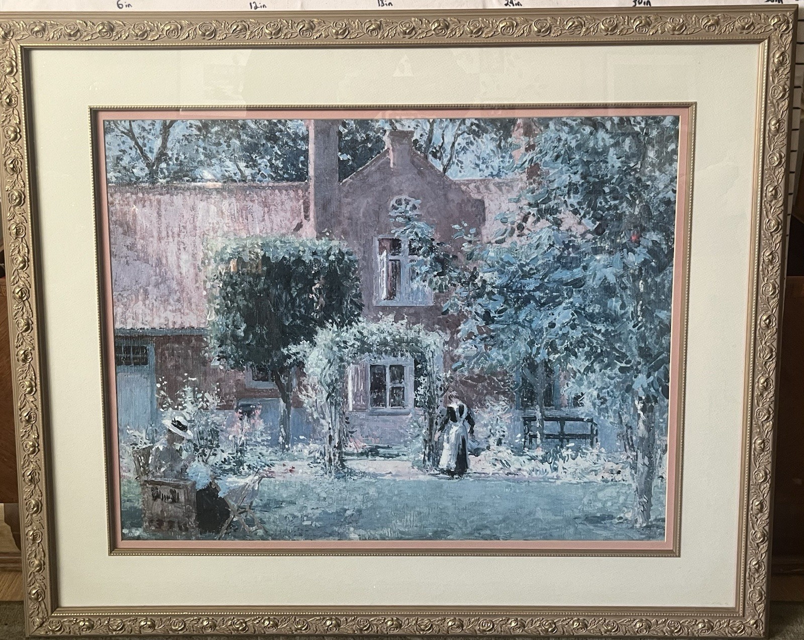 «Unpretentious Garden» by Gari Melchers Print In 31” x 37″ Gilded Frame