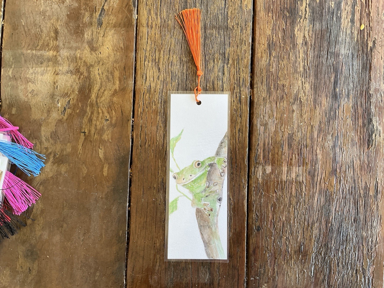 Bookmark By Kenna Tree Frog Painting 7cm X 20cm With Green Tassel