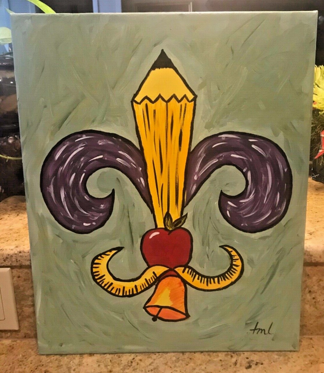 Teacher Gift Fleur de Lis Oil on Canvas Stretched 16″ x 20″ Ready to Hang