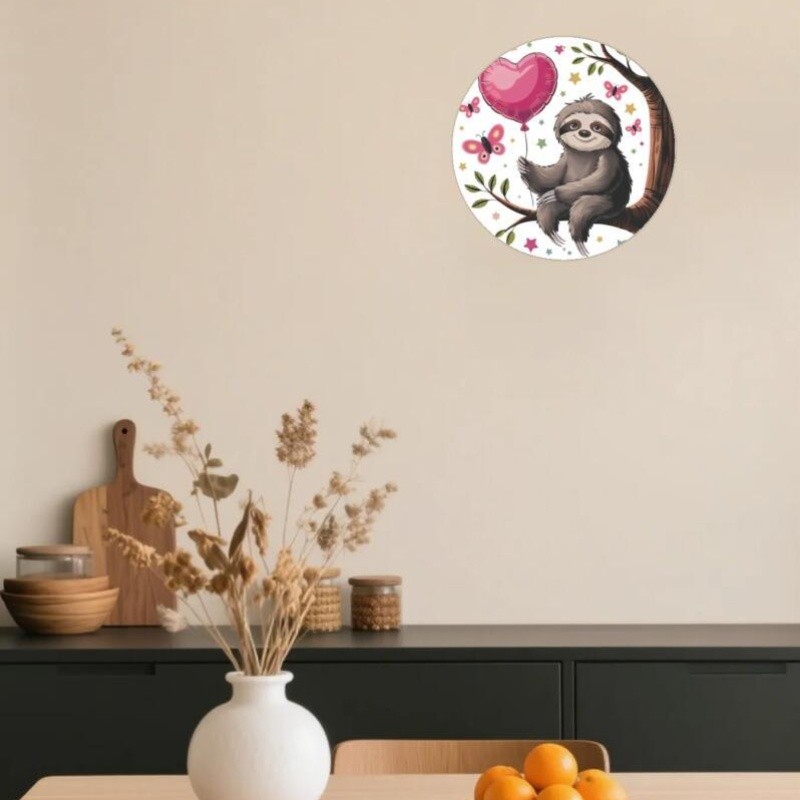 Heart Shaped Sloth Floral Branches Round Aluminum Decoration