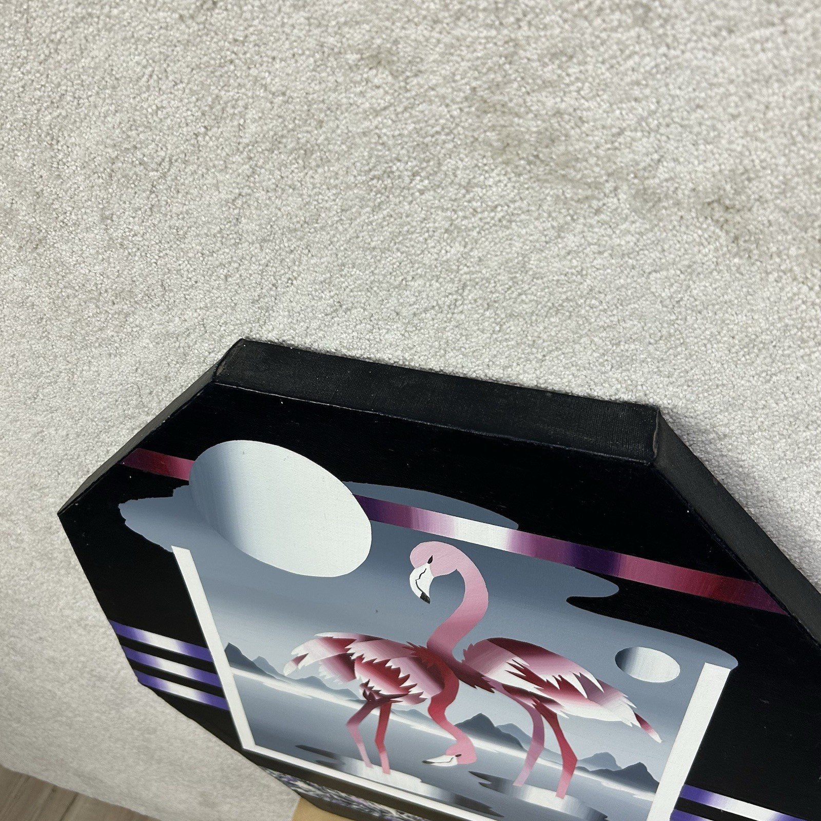 Vintage 80’s DALLAO Flamingo Retro Abstract Geometric Canvas Painting Wall Art