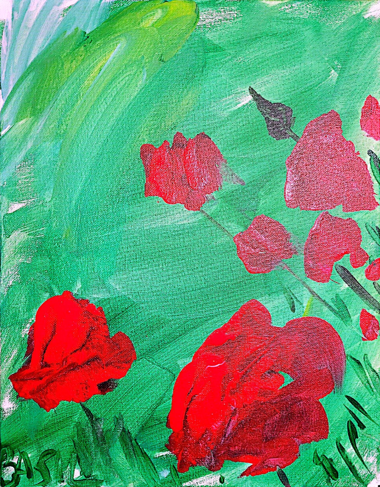 Red Poppy Field: Original Expressionism Acrylic Abstract Canvas.