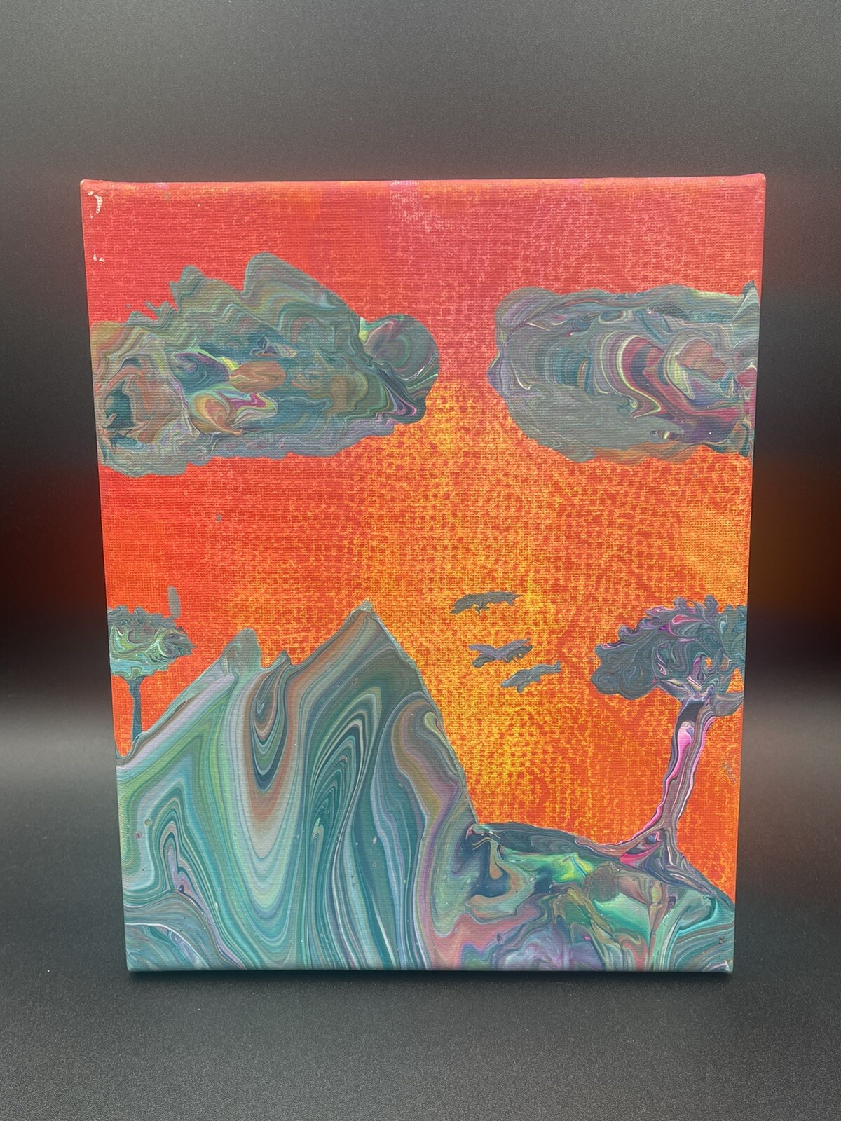 Trippy Mountain And Water Pour Painting On Canvas 8×10