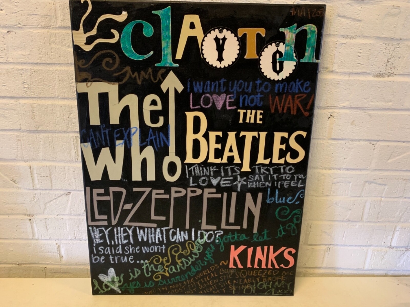 Modern Painted Collage of Famous Bands & Quotes Decorative Clayton Mo Wall Art