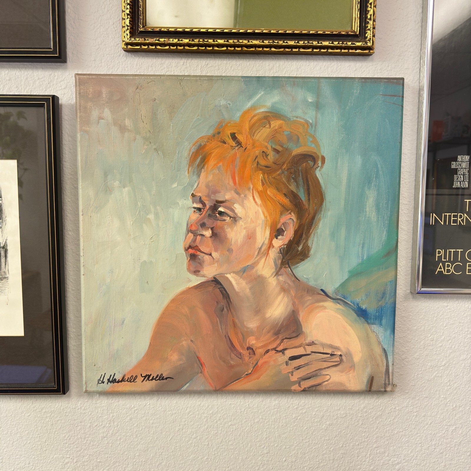 «Her Thoughts» Californian Expressionist Helen Haskell-Molles Oil Painting 18×18