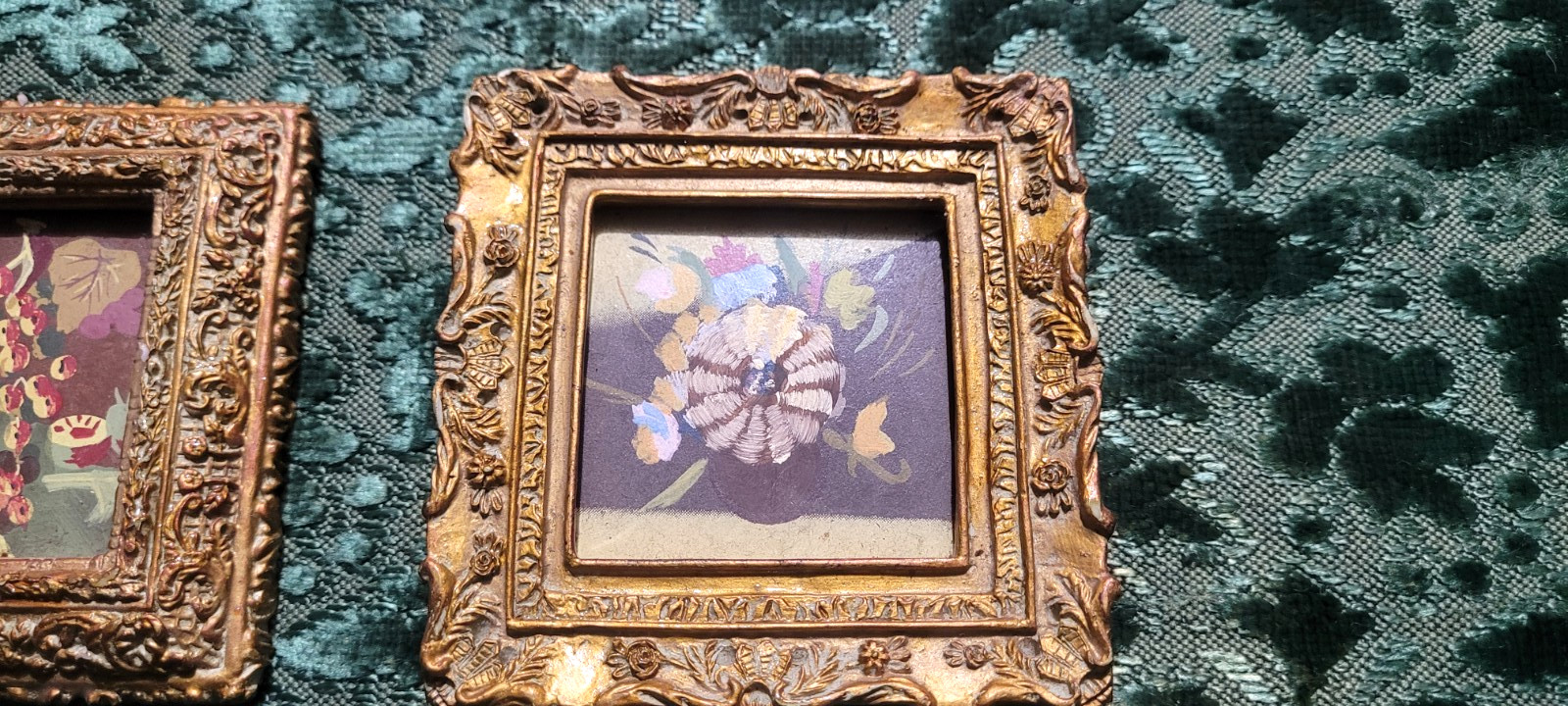 Set of 2 Mini Gold Framed Still Life Acrylic/Oil Paintings Decorative Display