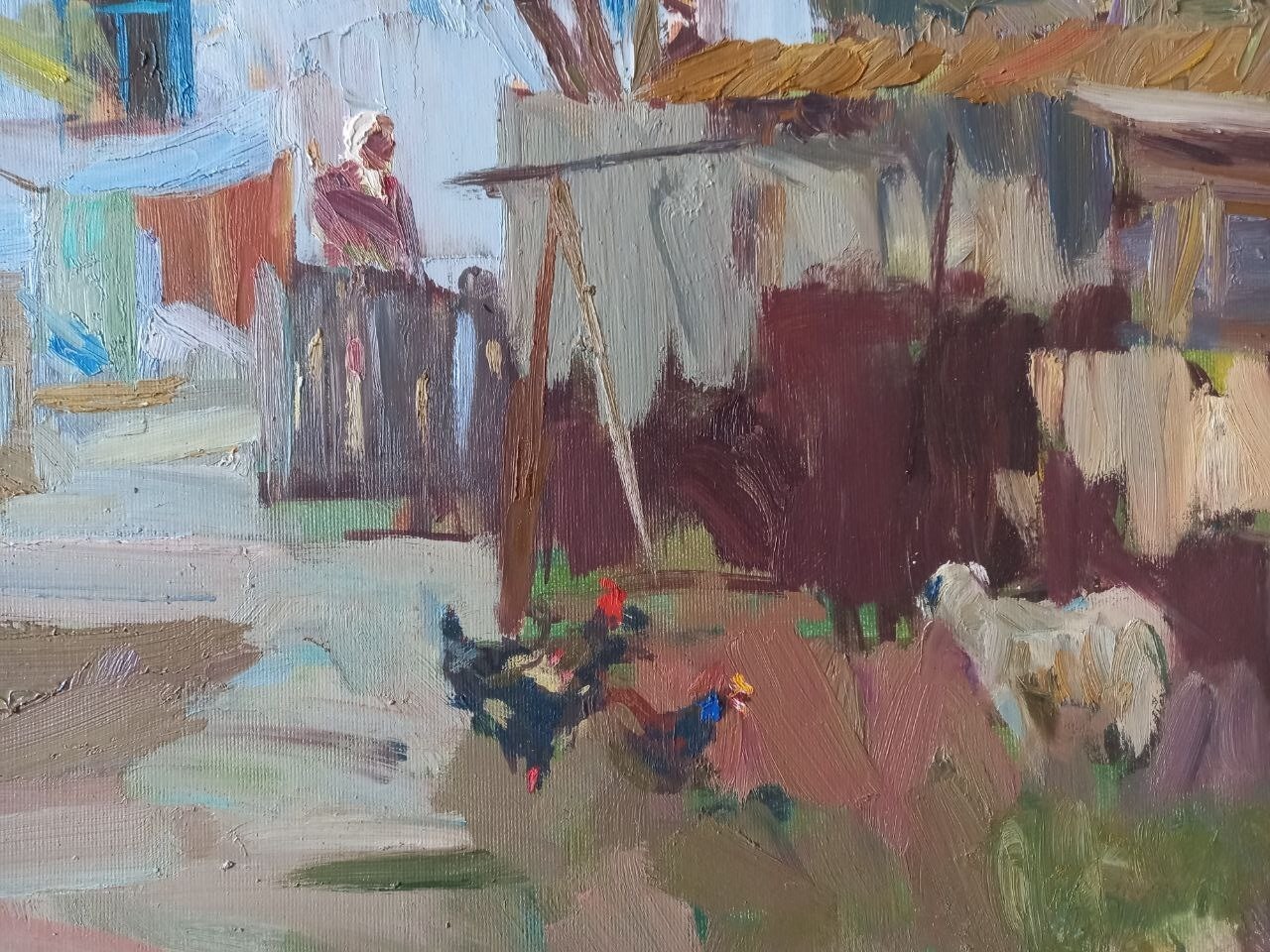 Oil painting Backyard Landscape Ukrainian painter Canvas Framed original art