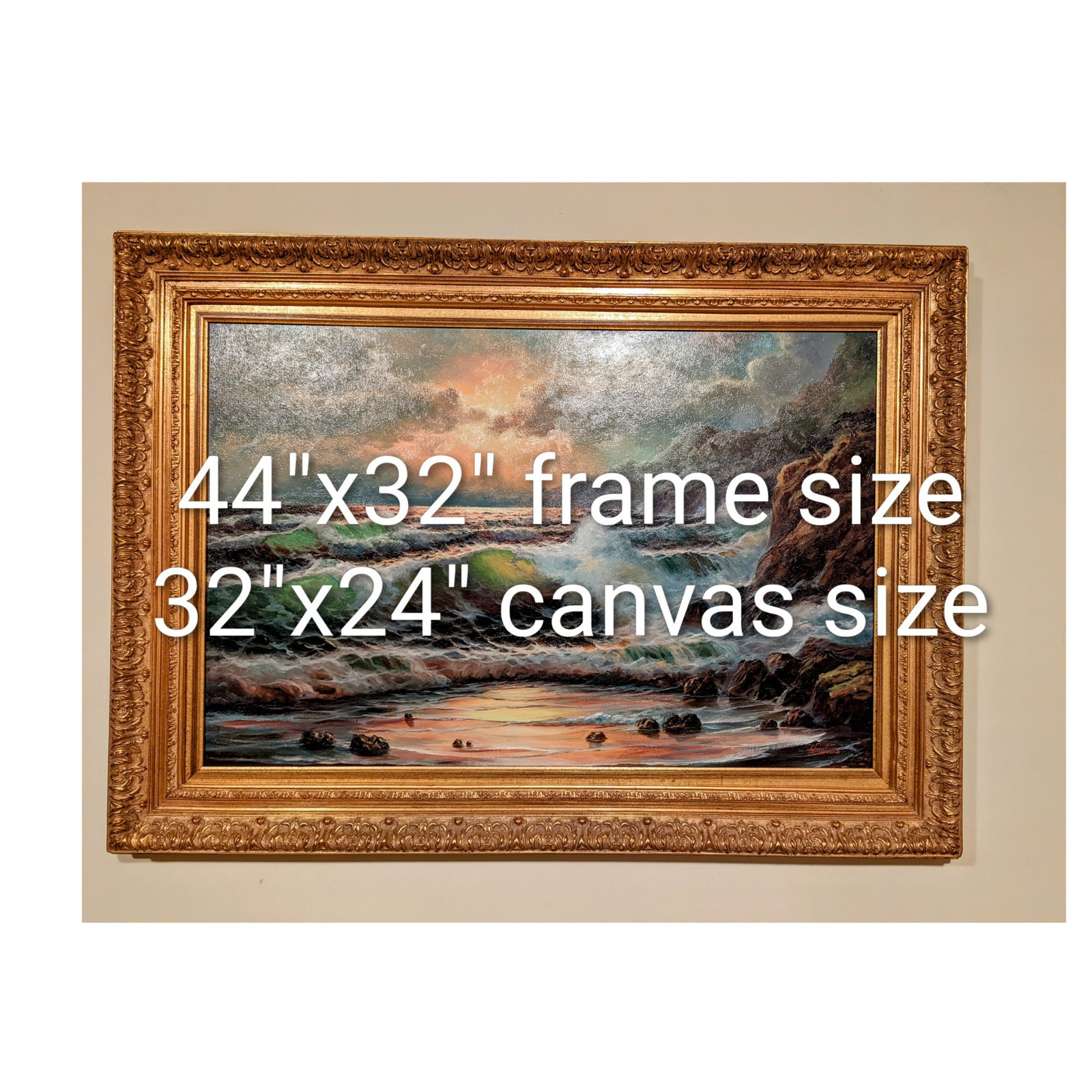 Don Fairbanks Signed Framed Realism Seascape Ocean Waves Canvas Painting 44×32″