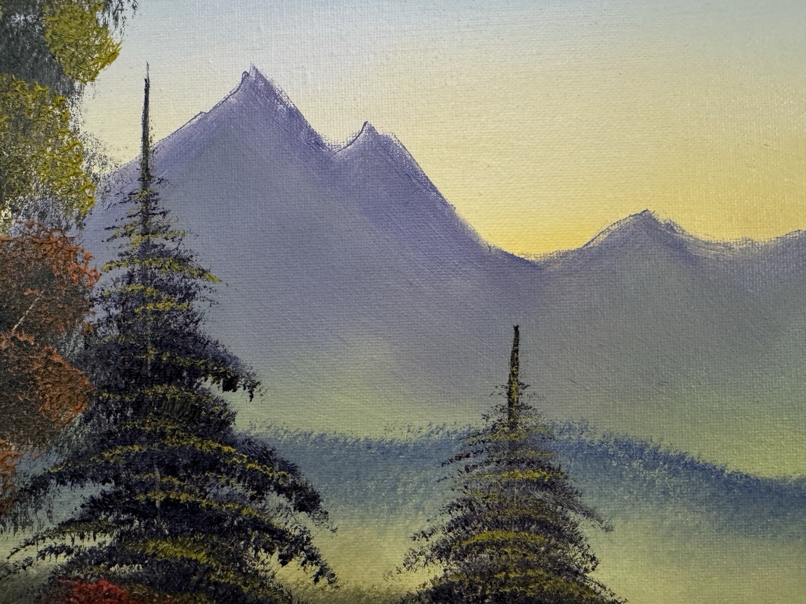 Bob Ross style Mountain Cabin landscape oil painting 16×20