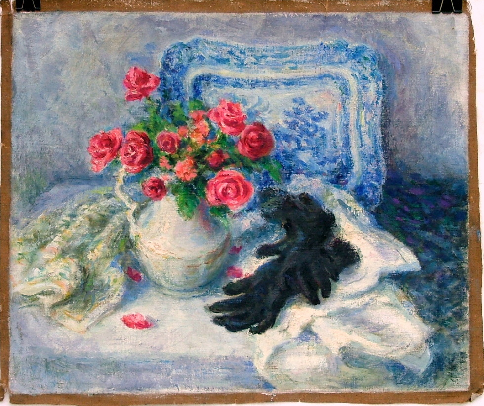 JOHN HANLEN 1922-2003 PAFA MOORE BARNES IMPRESSIONIST ROSES STILL LIFE FLORAL
