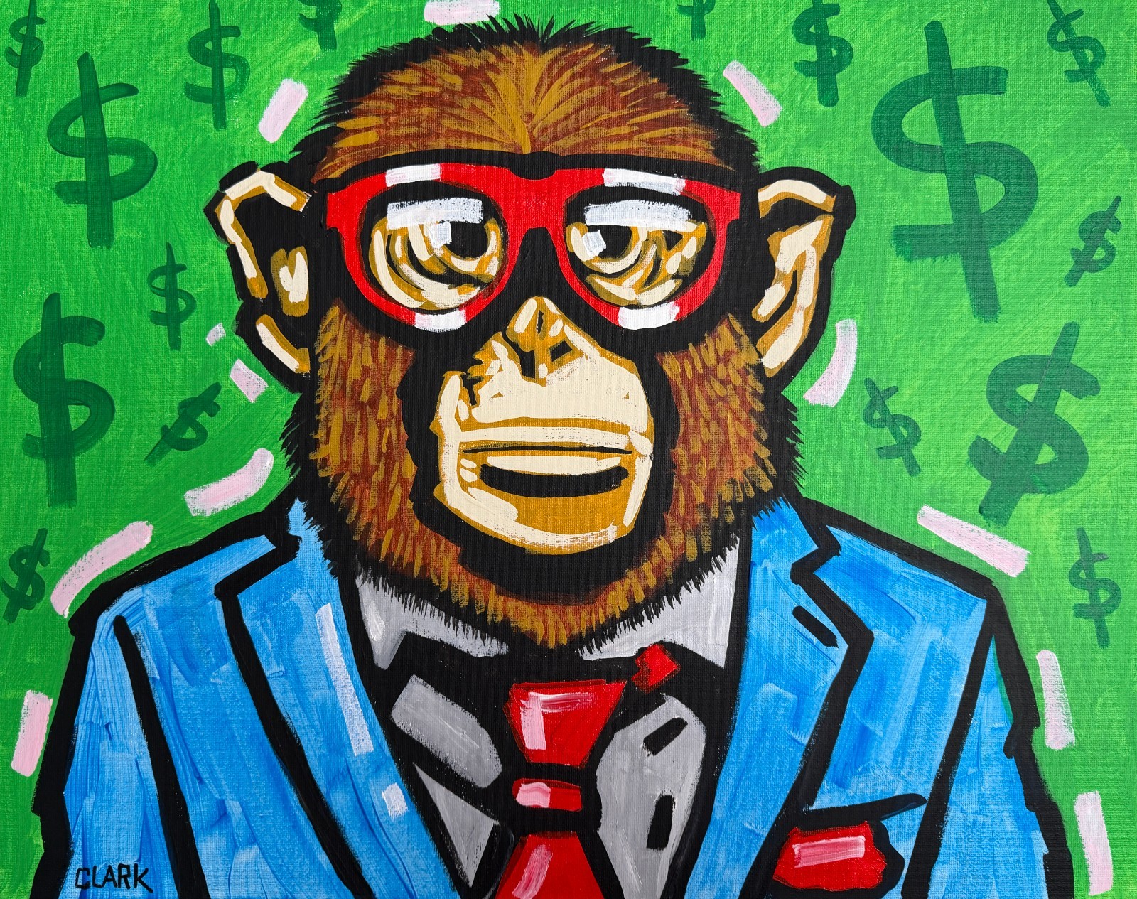 Unique «Monkey Business» Portrait – Original Acrylic Painting on 16×20″ Canvas