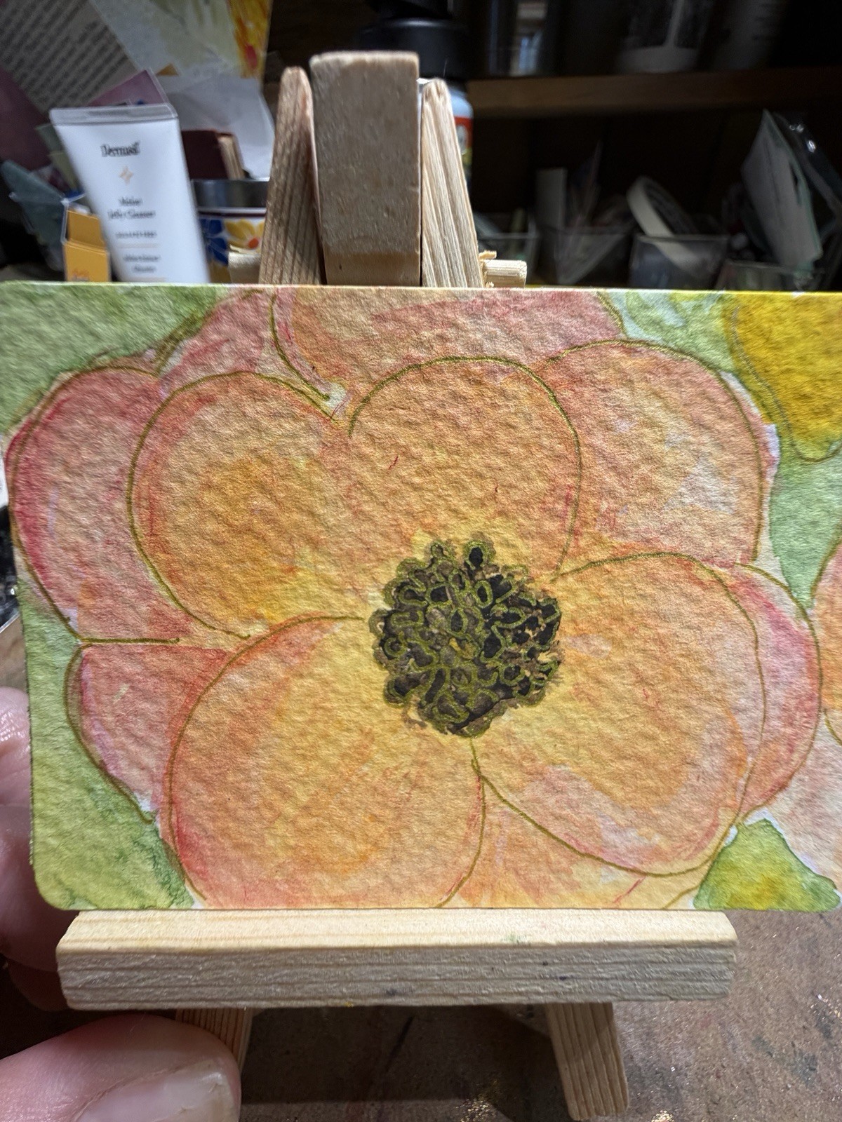 ACEO Original, Signed, Watercolor of Coral Flowers. Artist; one anxious Lady