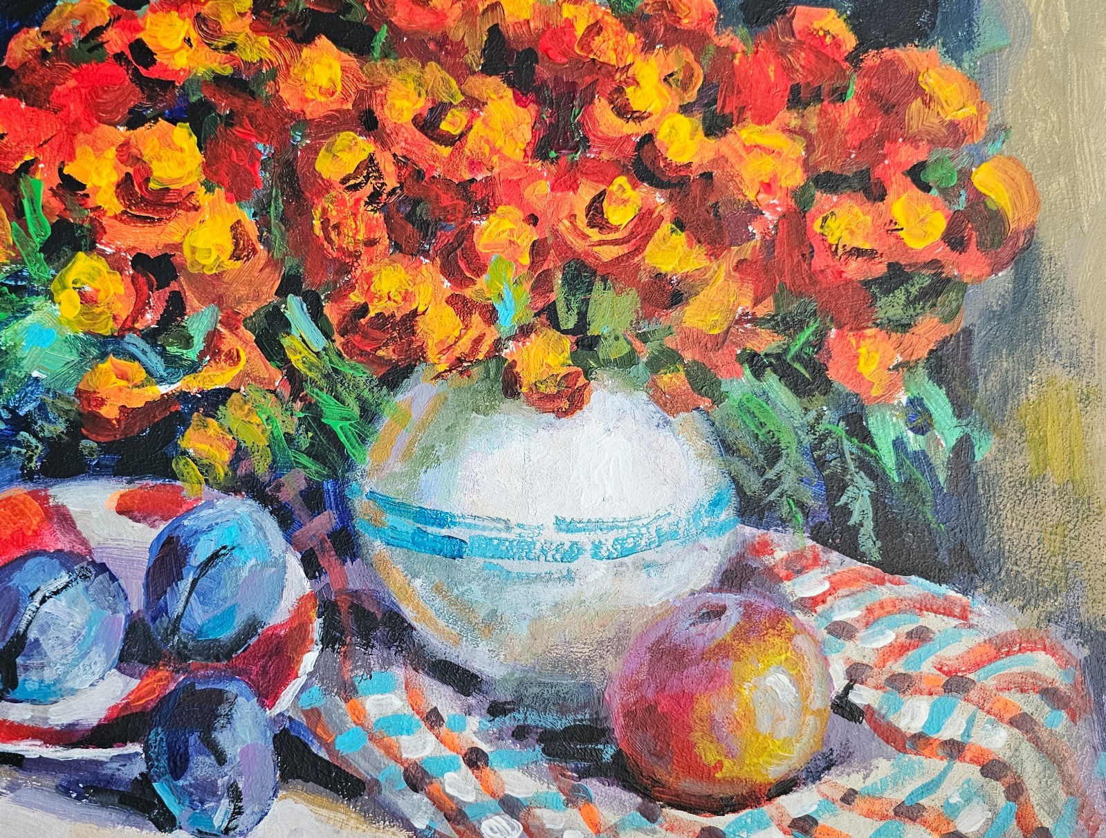 Oil painting Merigold Ukrainian painter canvas Unframed original still life