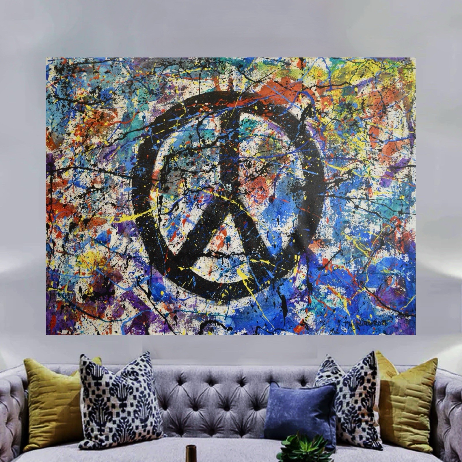 Jackson Pollock Style Giant Canvas Painting 84”X62” (7 Foot) Abstract Modern XL
