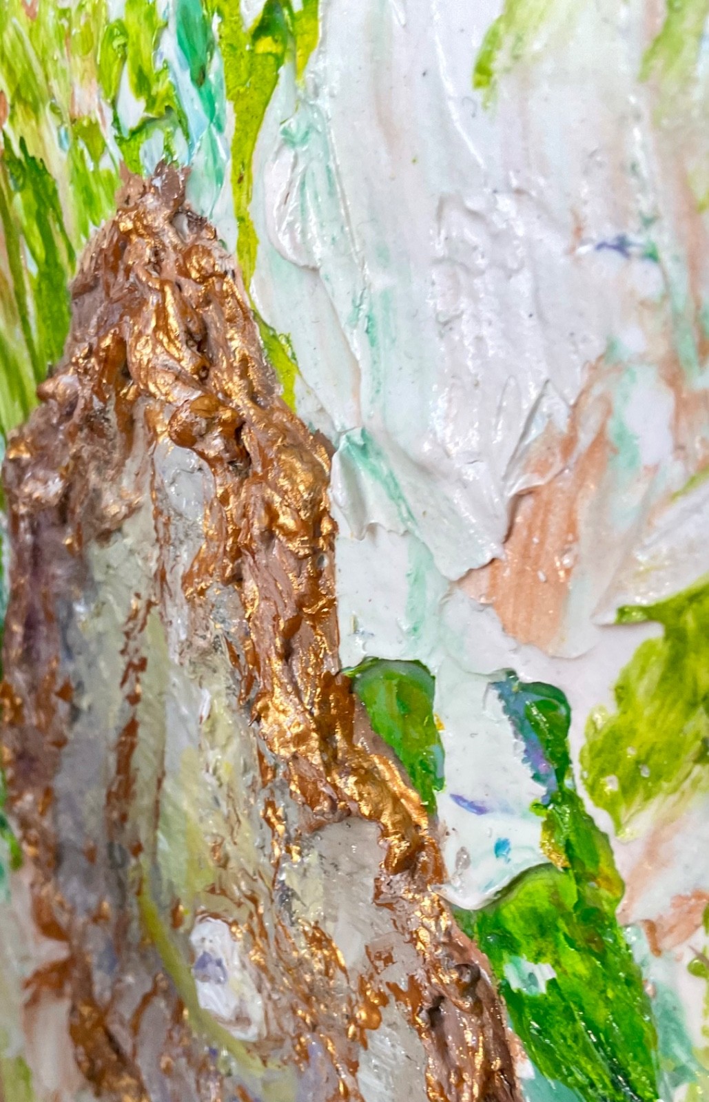 Original Abstract Oyster Texture Painting Gold Impasto Wall Art 8×6.4in Signed