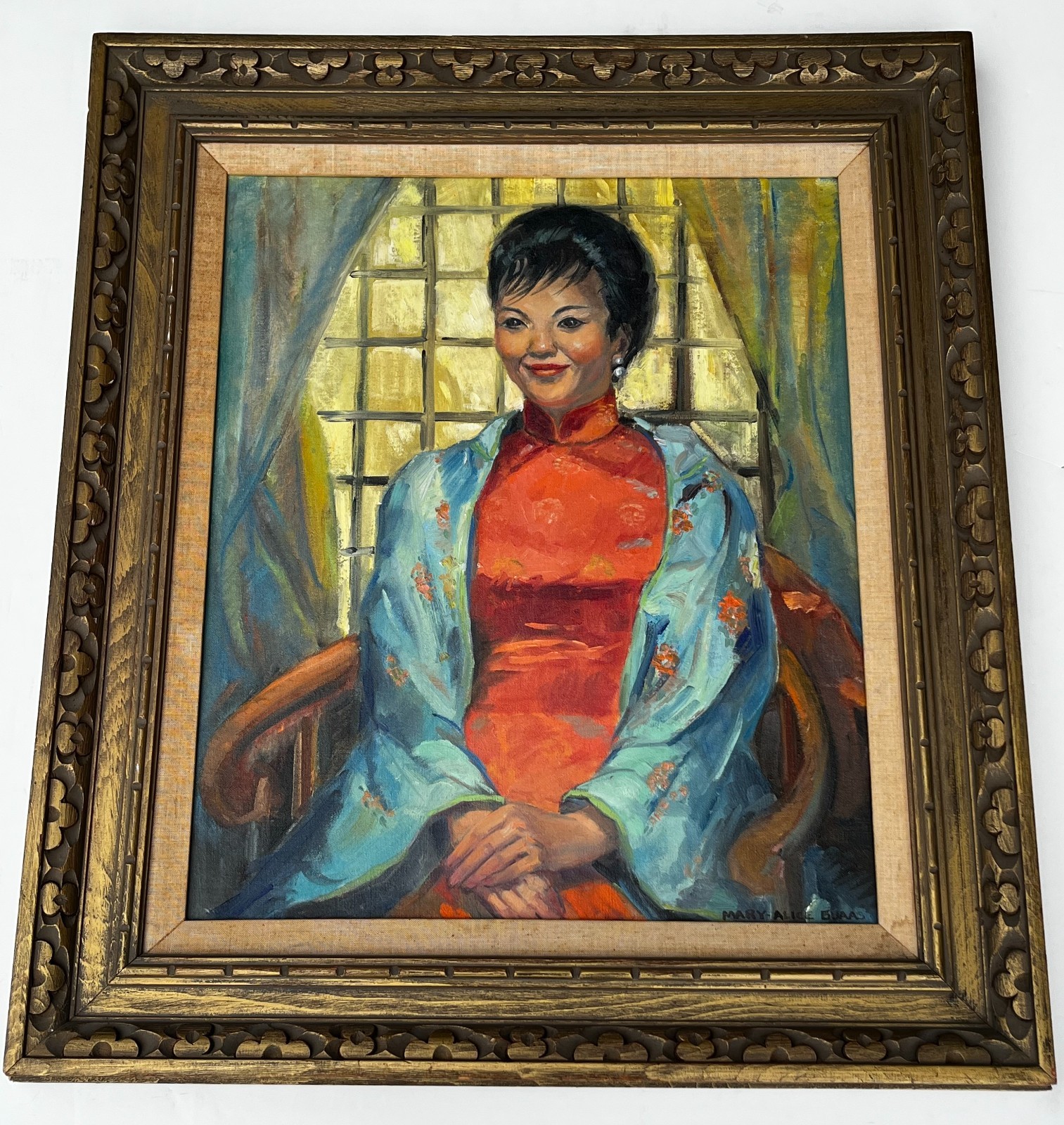 Mary Alice Buaas «Portrait of an Asian Woman» Impressionst Oil Painting on Board