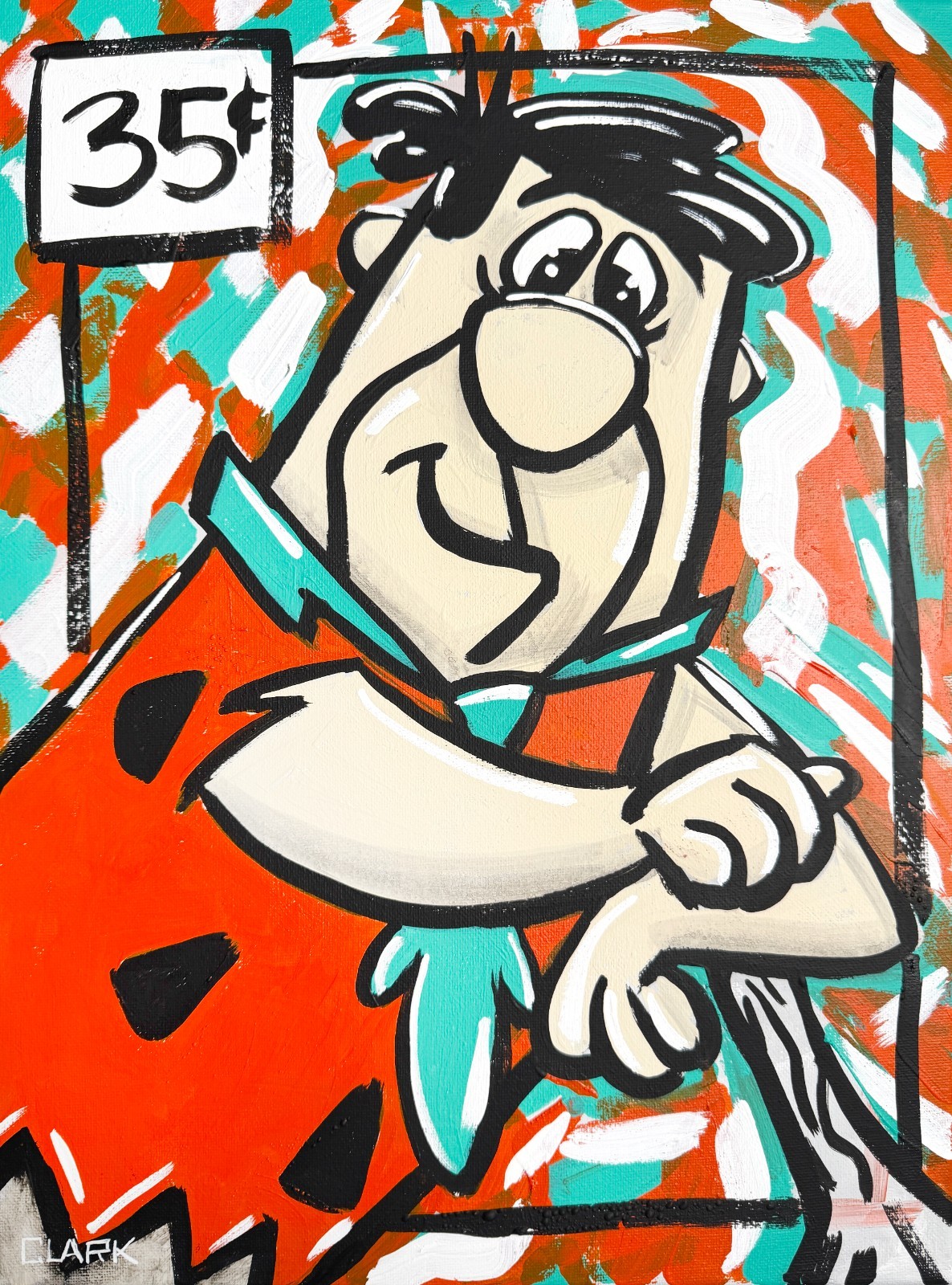 Unique Fred Flintstone Pop Art – Acrylic Painting 16×12″ Stretched Canvas