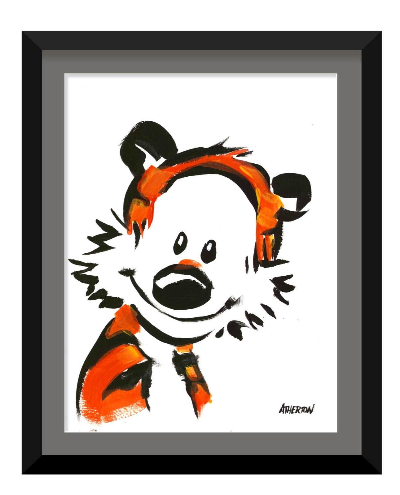 Original 9×12 Hobbes Inspired Tiger Painting Cartoon Pop Art Whimsical Acrylic