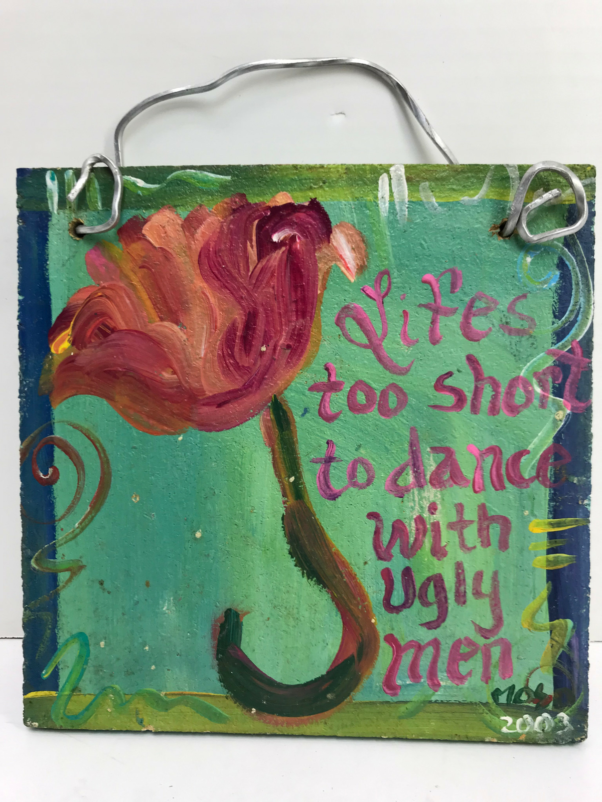Womens Fun Wooden Painted Wall Decoration with Metal Hanger