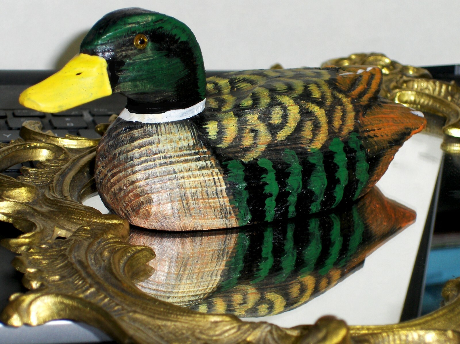 Green Brown Yellow Wilde Duck Beautiful Hand Painted Figurine Decoy R Desjardins