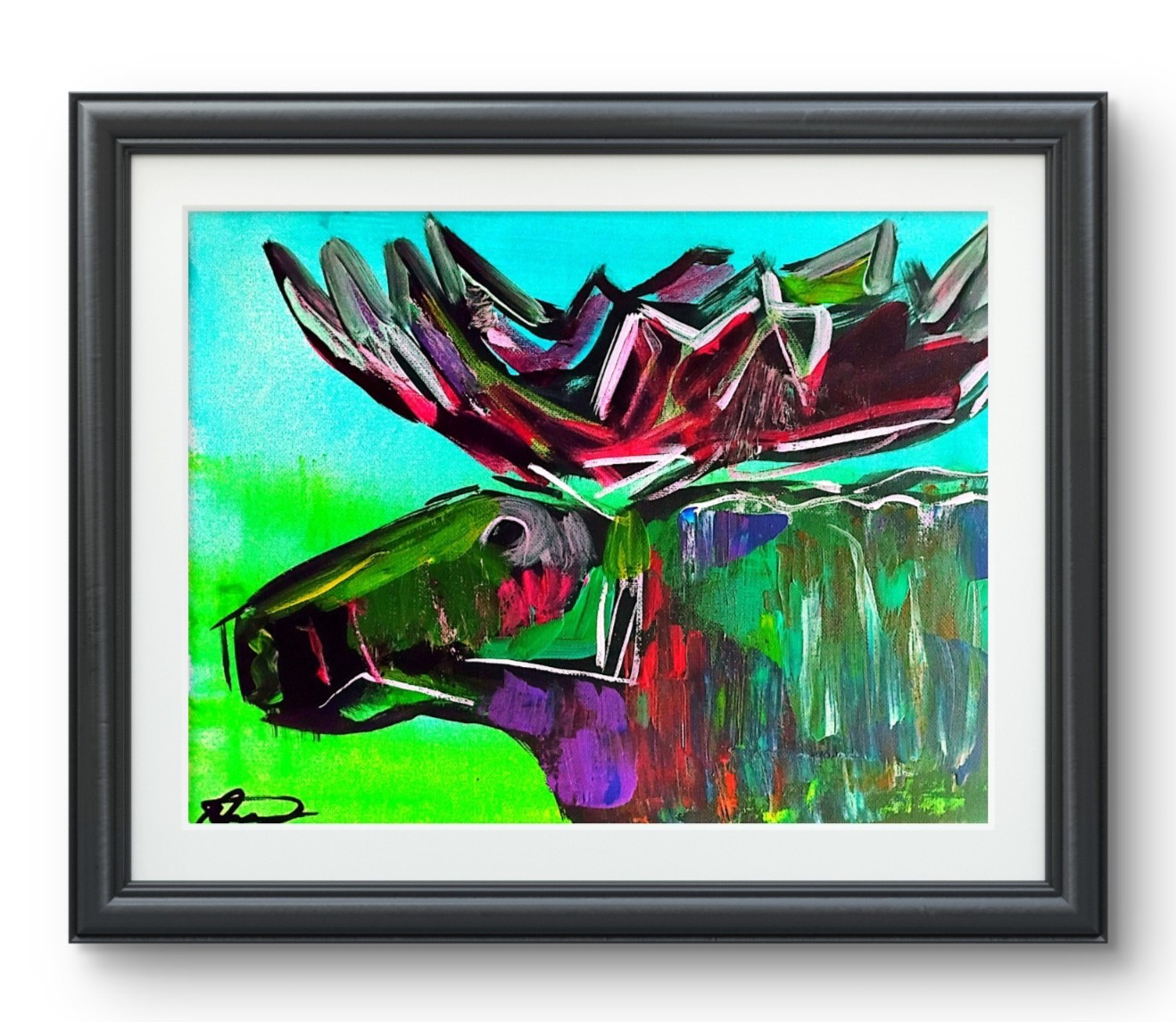 Original art 14 X 11 Wild Moose CANVAS Colorful Modern Art Acrylic Painting