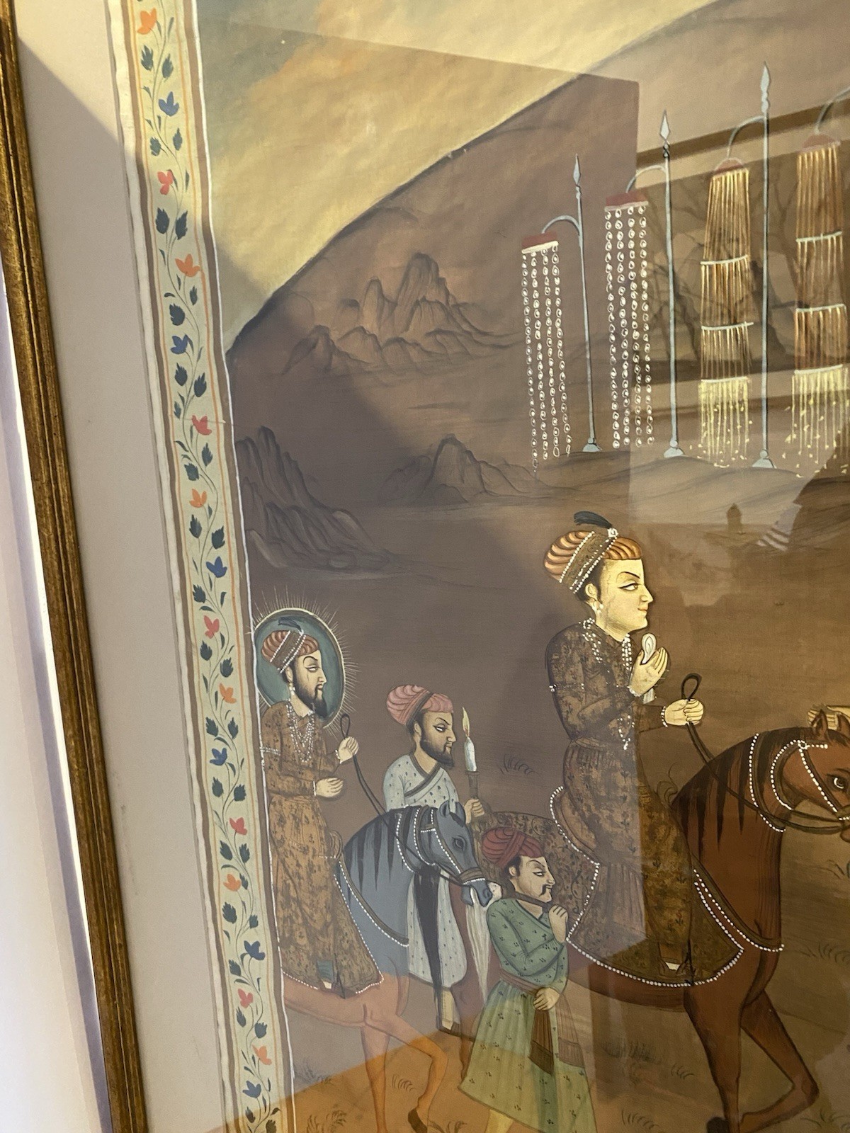 Large Indian Mughal Style Miniature Painting Royal Procession Framed 41×29.5