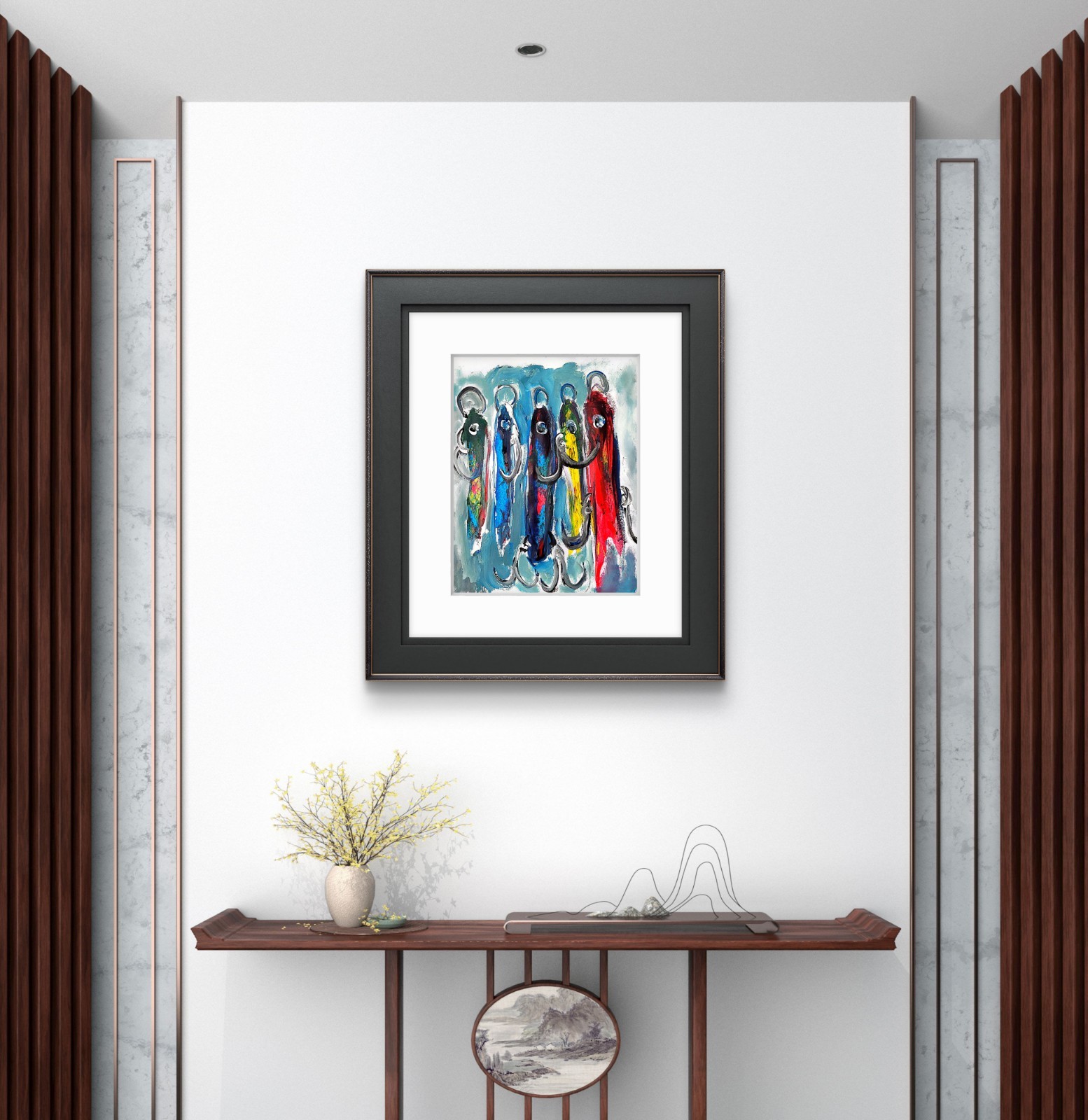 Bait Fish Colorful Neo Expressionist Original Paper Wall Art