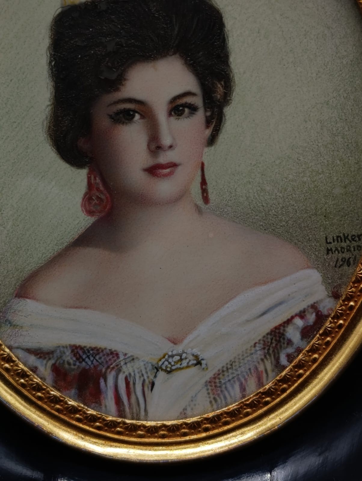 Signed Linker Madrid 1961 Hand Painted Portrait Miniature Victorian Lady