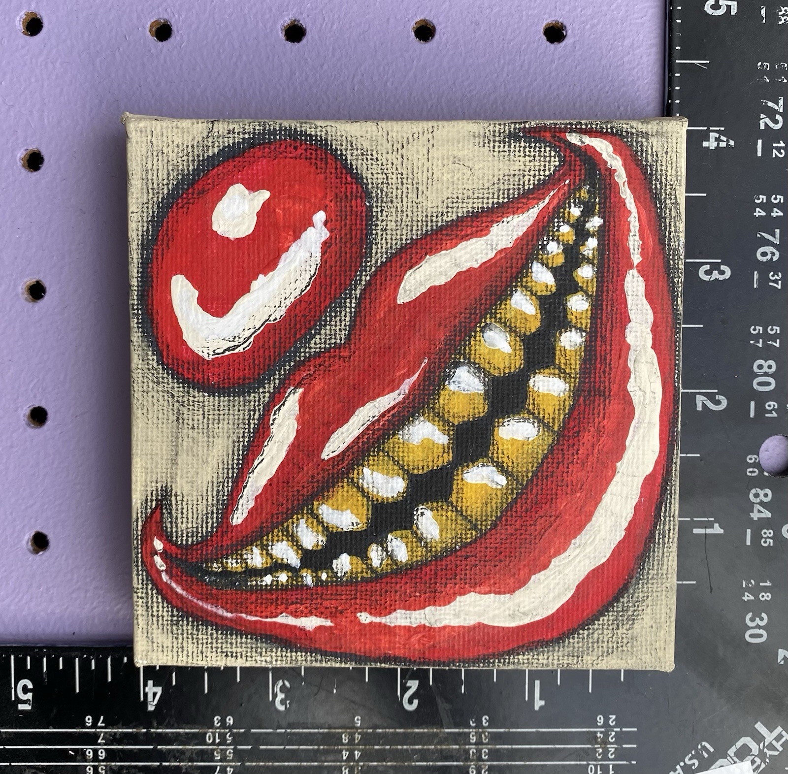 Original Art- Clown Smile- Acrylic Painting On Canvas- 4” – 1 Of 1
