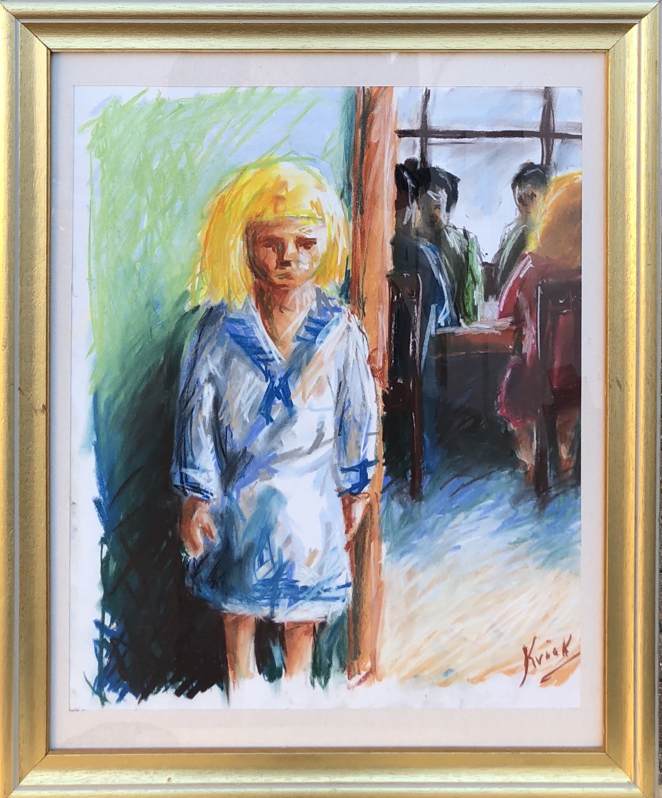 Unknown Expressionist – Blond Girl in Sailor Dress – 56.5 x 46.5