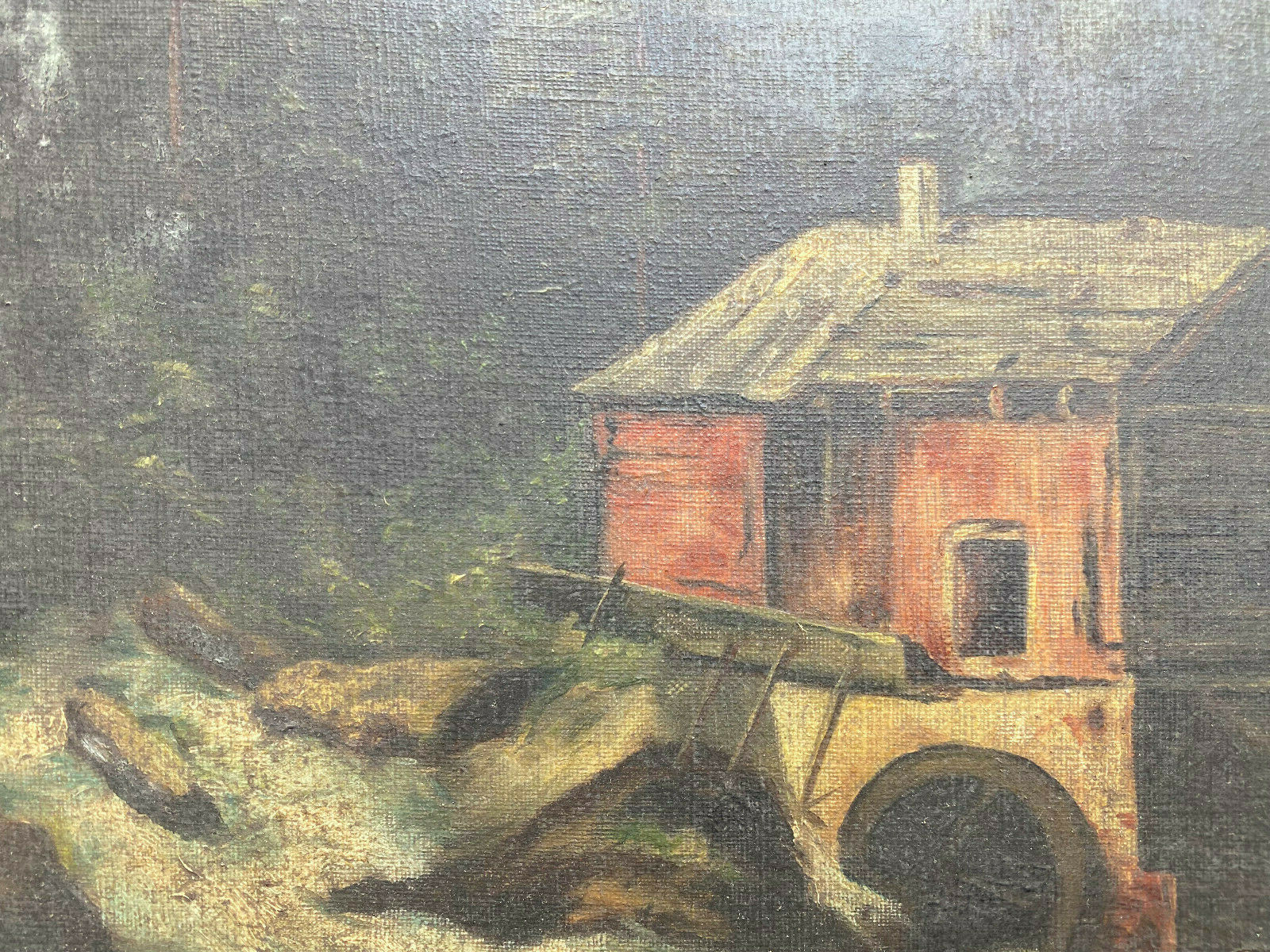 Oil Painting Mountain Stream Mill Gründerzeit Biedermeier Frame Antique Um 1880