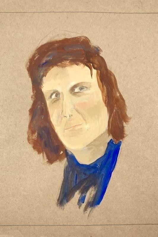 Hand Painted Art Guy Shades of Blue and Brown June 2013 Portrait Handmade