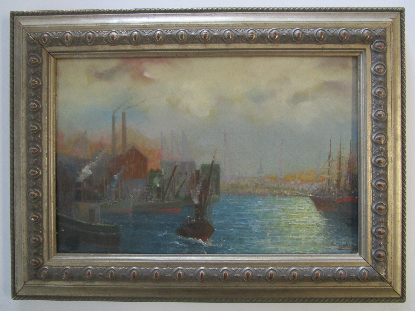 Masterful Nautical Painting Coastal Impressionism Antique Landscape Marina Old