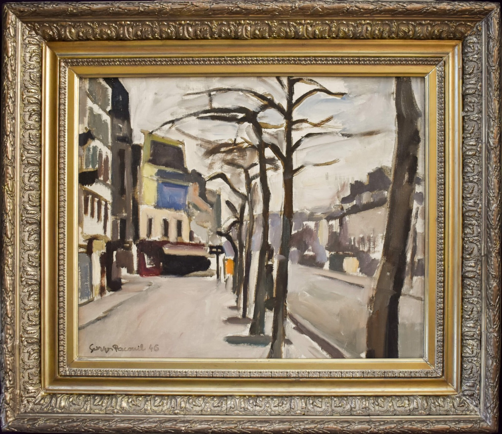 1946 Paris Winter Street Oil Painting Georges Pacouil Signed Pompidou Museum
