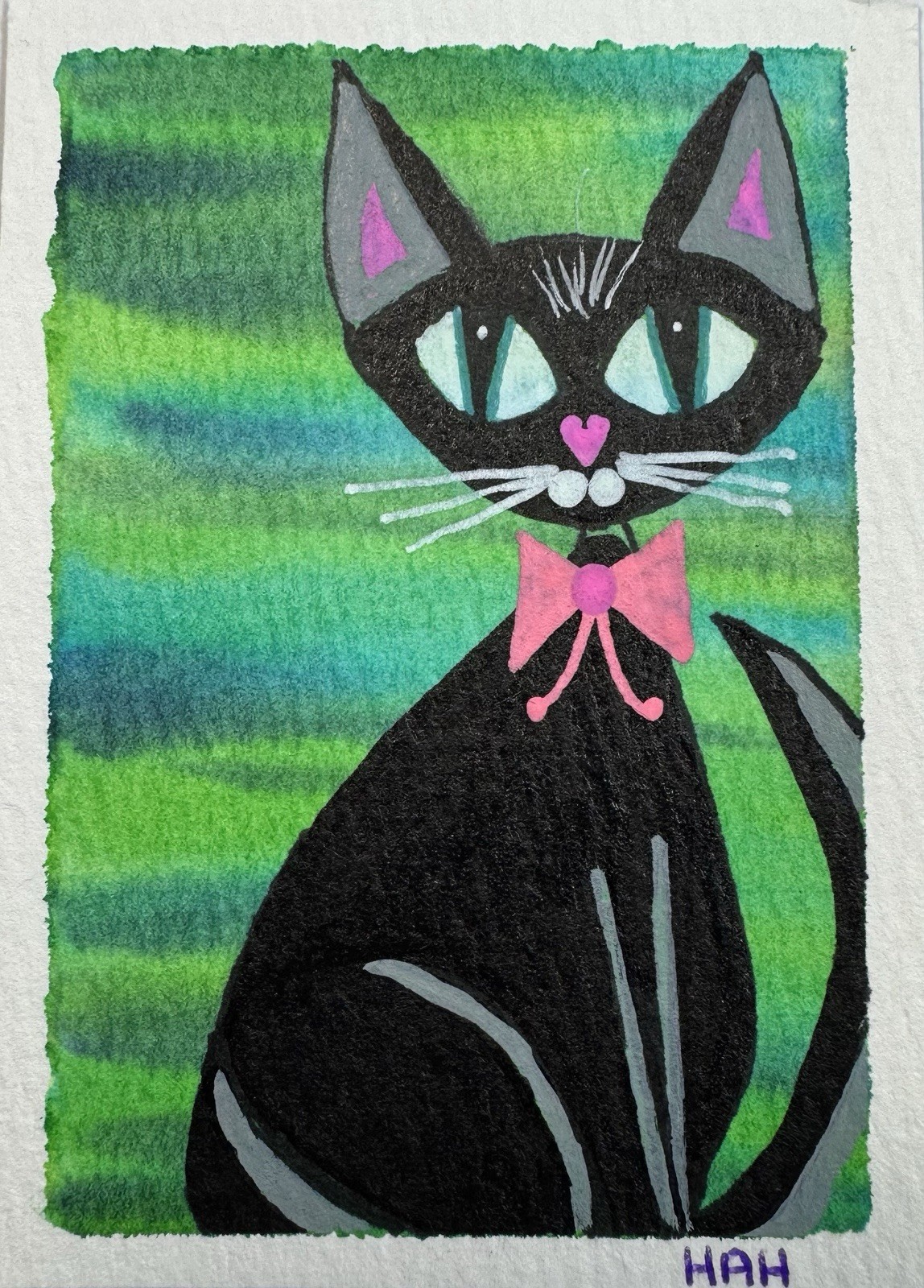 ACEO Original Watercolor and Acrylic Mid Century Modern Cat 2.5 X 3.5