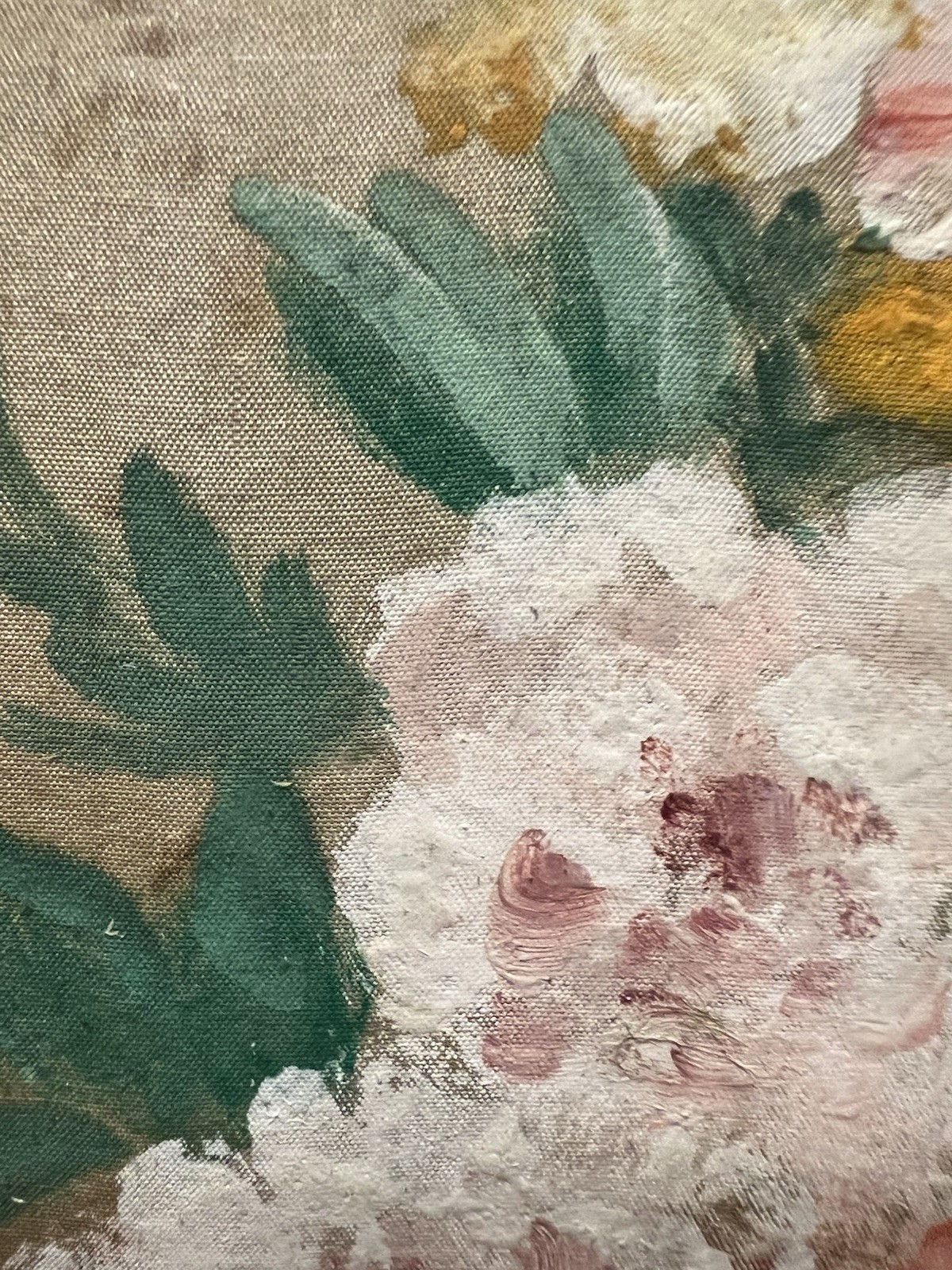Vintage 5”x7” Hand painted Oil On Fabric Floral In Vintage Frame Signed